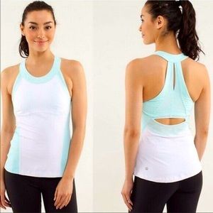 Lululemon Run Make it Count Tank size 2 Racerback White Teal Aquamarine workout